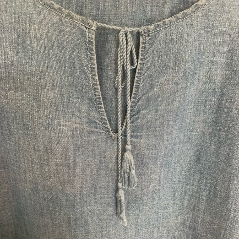 Womens Old Navy Embroidered Chambray Tassel Tunic Floral Balloon Sleeve Sz Large - Picture 4 of 10